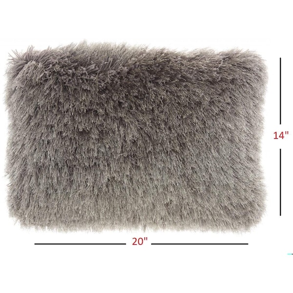 Homeroots 14 x 20 in. Slate Gray Super Shaggy Throw Pillow - 386406
