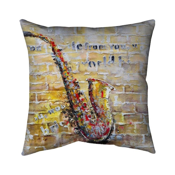 Begin Home Decor 20 x 20 in. Saxophone on Brick Wall-Double Sided Print Indoor Pillow - 5541-2020-MU9