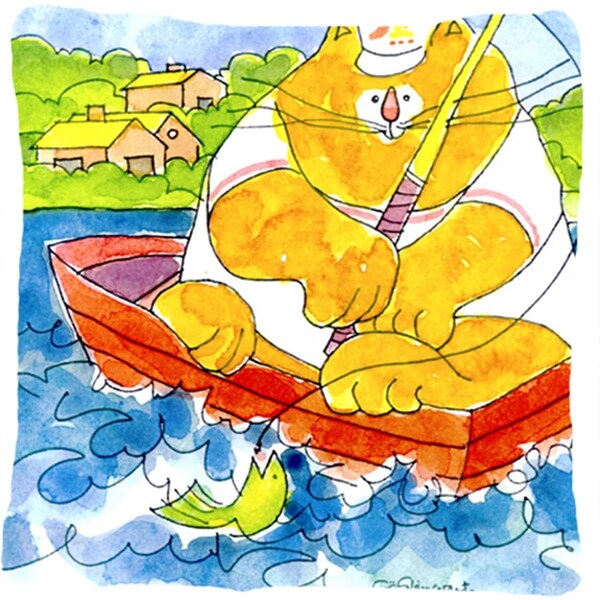 Jensendistributionservices Big Orange Cat Fishing Decorative Indoor & Outdoor Fabric Pillow - MI2555240