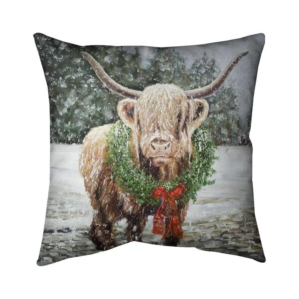 Begin Home Decor 20 x 20 in. Highland Christmas Cow-Double Sided Print Indoor Pillow - 5541-2020-HO23