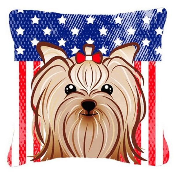 Carolines Treasures Carolines Treasures BB2134PW1818 American Flag & Yorkie Yorkishire Terrier Fabric Decorative Pillow; 18 x 3 x 18 in. - BB2134PW1818