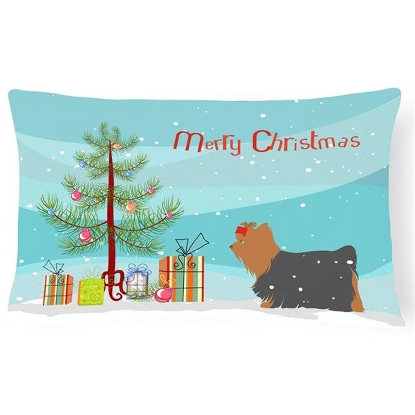 Carolines Treasures Carolines Treasures BB2952PW1216 Yorkshire Terrier Yorkie Merry Christmas Tree Canvas Fabric Decorative Pillow - BB2952PW1216