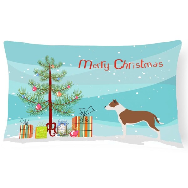 Carolines Treasures Pit Bull Terrier Christmas Canvas Fabric Decorative Pillow - CA68998
