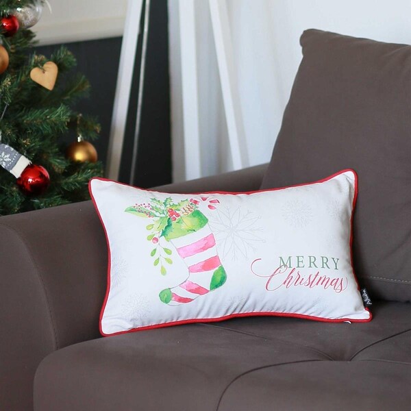 Gfancy Fixtures Multi Color Christmas Socks Printed Decorative Throw Pillow Cover - 20 x 12 in. - GF3665302