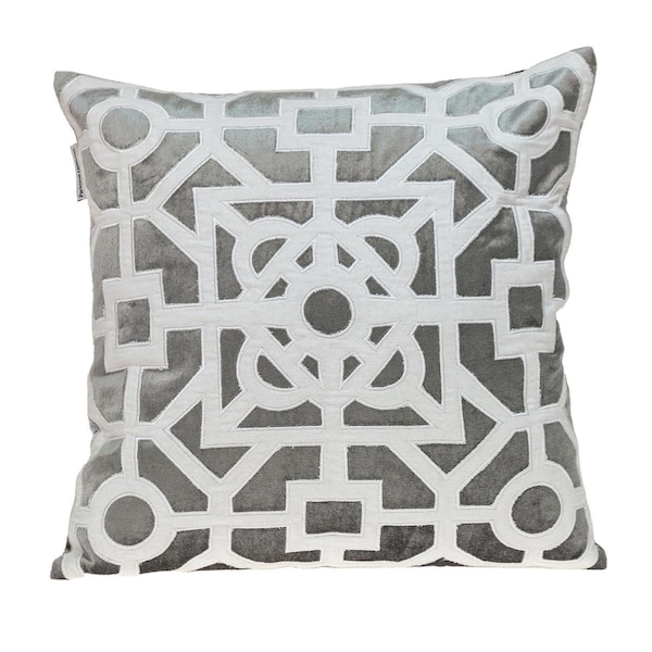 Palacedesigns White & Gray Lattice Velvet Throw Pillow - PA3660437