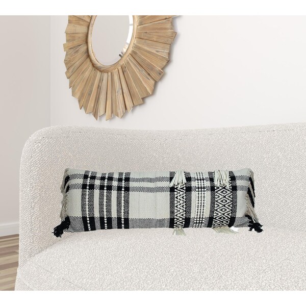 Homeroots 35 x 12 x 4 in. Black & White Geo Long Lumbar Throw Pillow - 383143