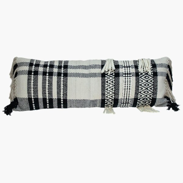 Homeroots 35 x 12 x 4 in. Black & White Geo Long Lumbar Throw Pillow - 383143