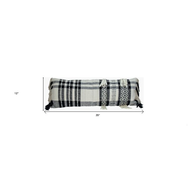 Homeroots 35 x 12 x 4 in. Black & White Geo Long Lumbar Throw Pillow - 383143