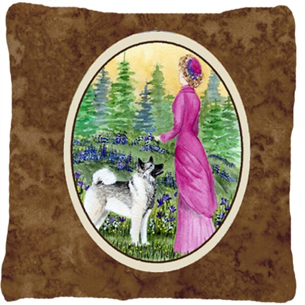 Jensendistributionservices Lady With Her Norwegian Elkhound Indoor & Outdoor Fabric Decorative Pillow - MI2556248