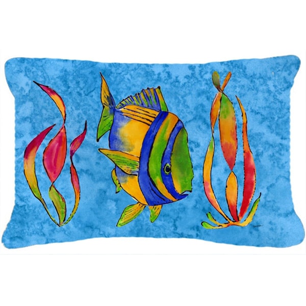 Jensendistributionservices Troical Fish And Seaweed On Blue Canvas Fabric Decorative Pillow - MI2556273