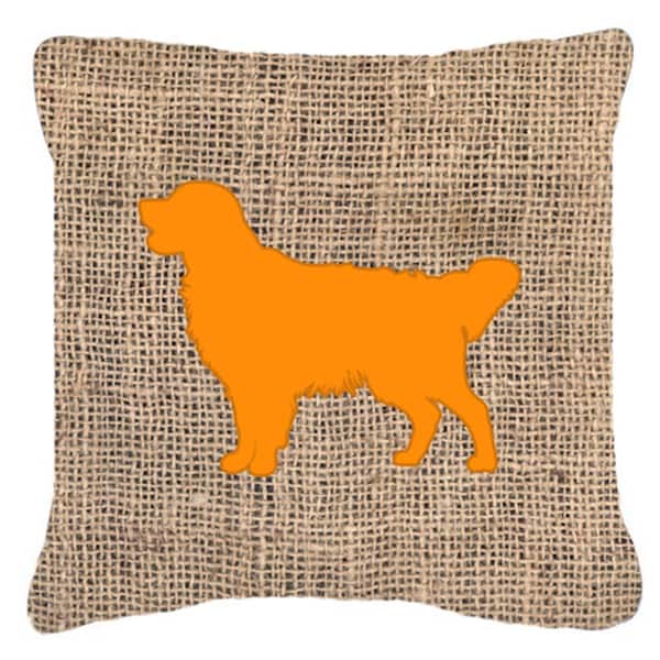 Jensendistributionservices Golden Retriever Burlap and Orange Indoor & Outdoor Decorative Fabric Pillow - 18 x 18 in. - MI2549291