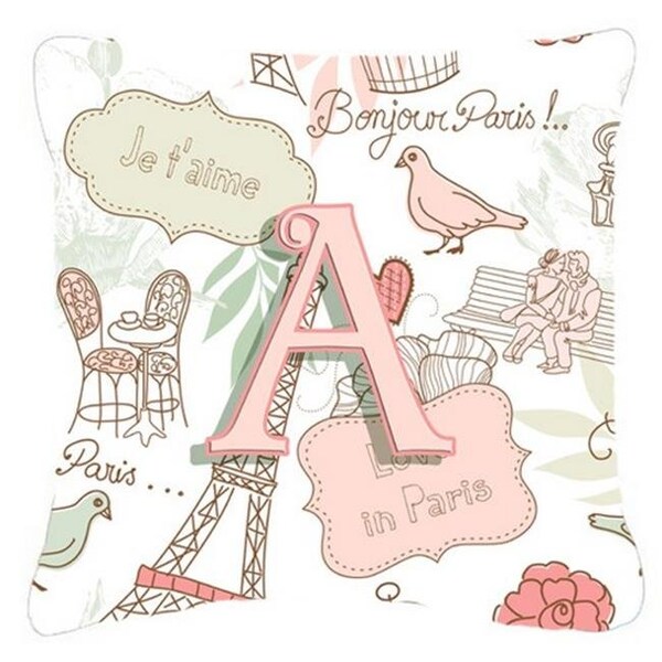 Carolines Treasures Carolines Treasures CJ2002-APW1414 Letter A Love In Paris Pink Canvas Fabric Decorative Pillow - CJ2002-APW1414