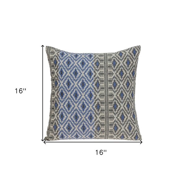 Homeroots 16 x 16 x 5 in. Gray & Blue Aztec Diamond Throw Pillow - 383090