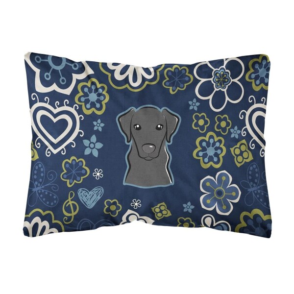 Jensendistributionservices Blue Flowers Black Labrador Canvas Fabric Decorative Pillow - MI2552008