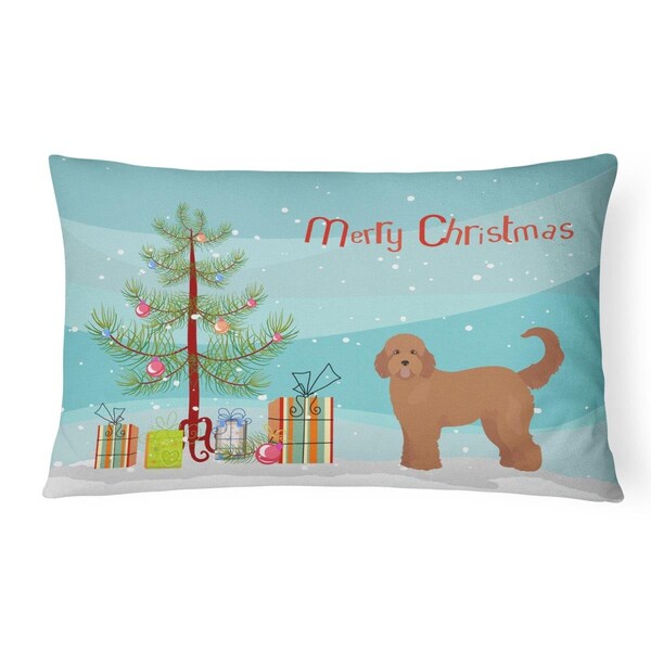 Carolines Treasures Carolines Treasures CK3839PW1216 Tan Goldendoodle Christmas Tree Canvas Fabric Decorative Pillow - CK3839PW1216
