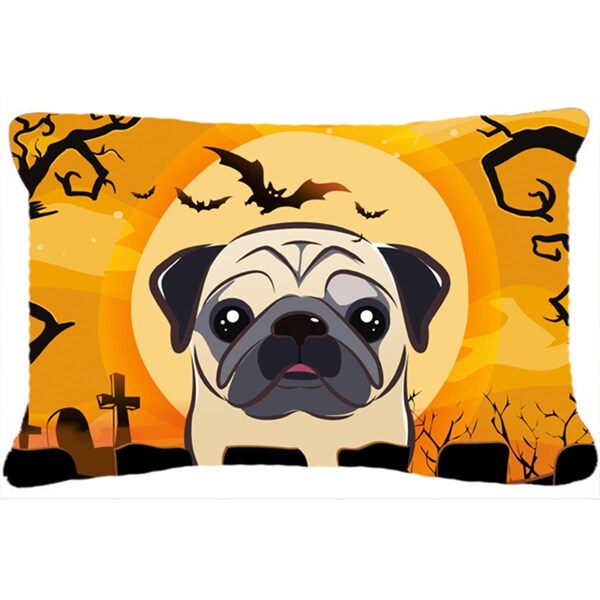 Carolines Treasures Halloween Fawn Pug Fabric Decorative Pillow - BB1820PW1216