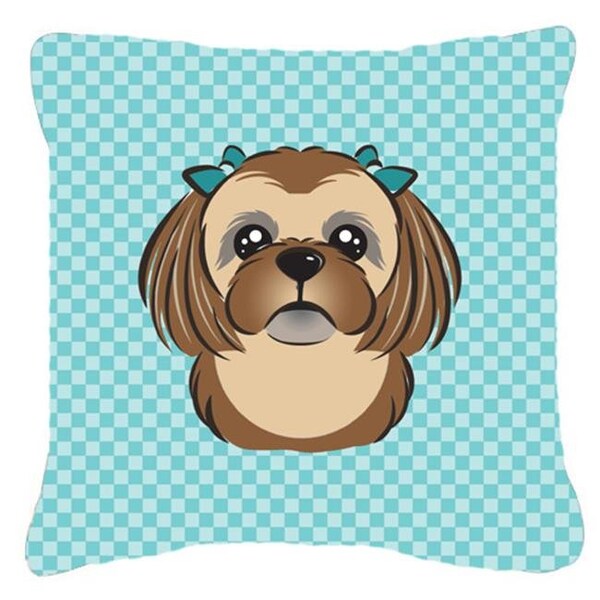 Carolines Treasures Carolines Treasures BB1187PW1818 Checkerboard Blue Chocolate Brown Shih Tzu Fabric Decorative Pillow; 18 x 18 In. - BB1187PW1818