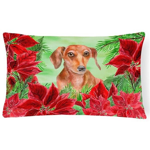 Carolines Treasures Carolines Treasures CK1355PW1216 Red Dachshund Poinsettas Canvas Fabric Decorative Pillow - CK1355PW1216