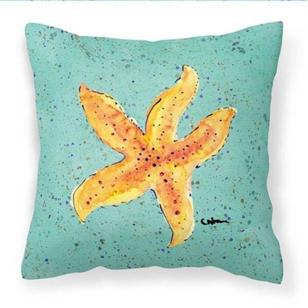 Carolines Treasures Carolines Treasures 8527PW1414 Starfish on Teal Fabric Decorative Pillow; 14 x 3 x 14 in. - 8527PW1414