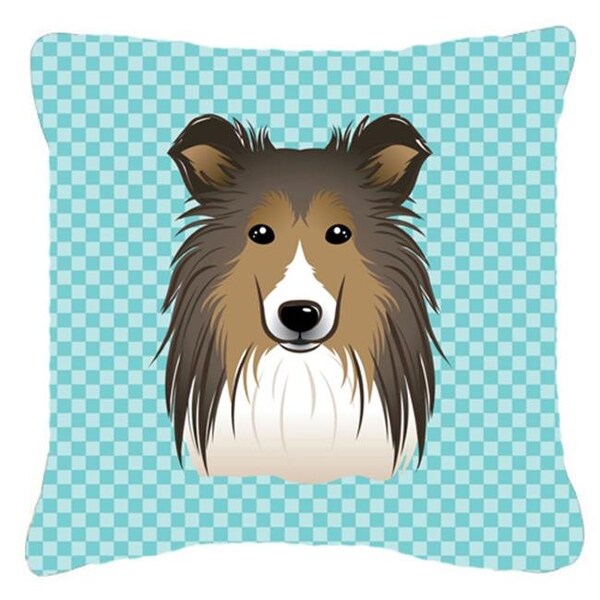 Carolines Treasures Carolines Treasures BB1180PW1818 Checkerboard Blue Sheltie Fabric Decorative Pillow; 18 x 18 In. - BB1180PW1818