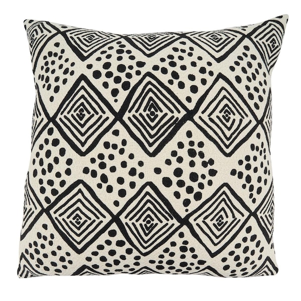 Rlm Distribution SARO  22 in. Square Down Filled Throw Pillow with Black  White Mudcloth Design - HO2658002