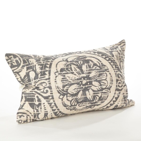 Rlm Distribution SARO  14 x 23 in. Floral Distressed Design Down Filled Cotton Throw Pillow  Grey - HO3749515