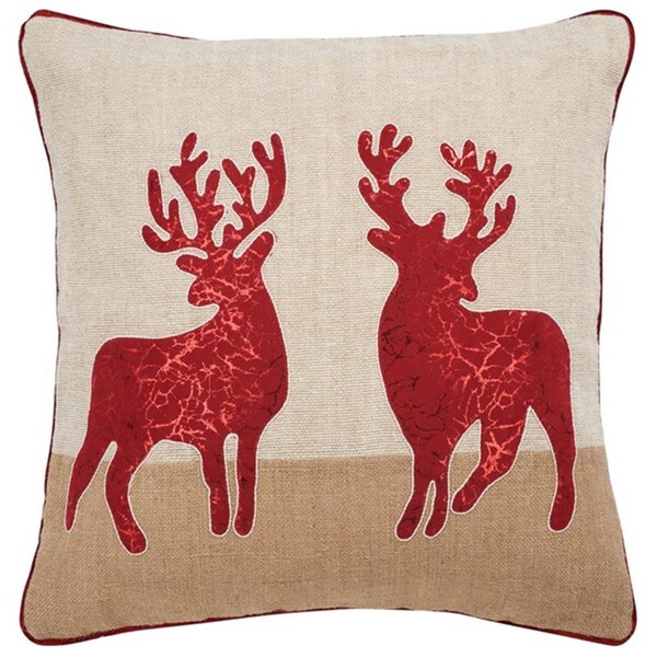 Safavieh Holiday Reindeer Pillow, Beige & Red - HOL4006A-2020