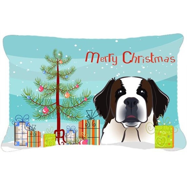 Carolines Treasures Carolines Treasures BB1618PW1216 Christmas Tree & Saint Bernard Fabric Decorative Pillow - BB1618PW1216