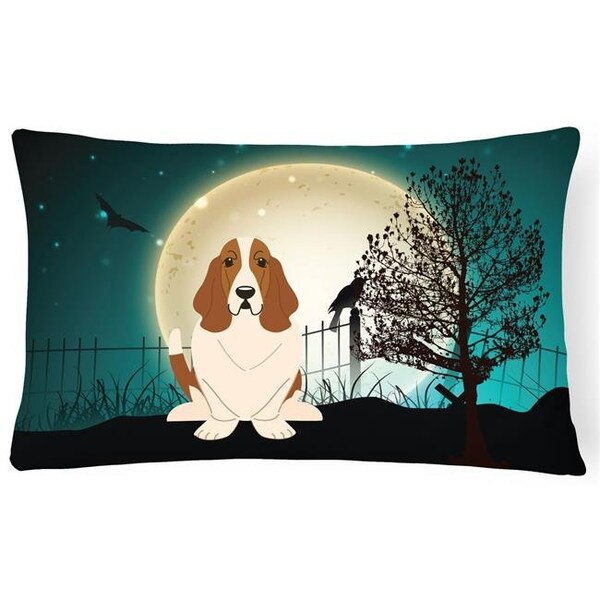 Carolines Treasures Carolines Treasures BB2211PW1216 Halloween Scary Basset Hound Canvas Fabric Decorative Pillow - BB2211PW1216