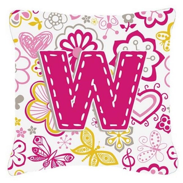 Carolines Treasures Carolines Treasures CJ2005-WPW1414 Letter W Flowers And Butterflies Pink Canvas Fabric Decorative Pillow - CJ2005-WPW1414