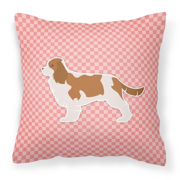 Jensendistributionservices Cavalier King Charles Spaniel Checkerboard Pink Fabric Decorative Pillow - MI2550116