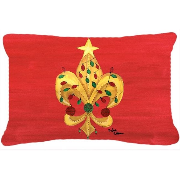 Carolines Treasures Carolines Treasures 8185PW1216 Christmas Fleur De Lis Tree With Lights Indoor & Outdoor Fabric Decorative Pillow - 8185PW1216