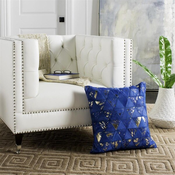Safavieh 20 x 20 in. Clairton Metallic Cowhide Pillow, Blue - PLS231A-2020