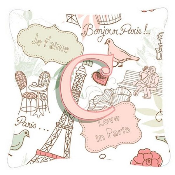 Carolines Treasures Carolines Treasures CJ2002-CPW1414 Letter C Love In Paris Pink Canvas Fabric Decorative Pillow - CJ2002-CPW1414