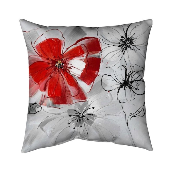 Fondo 26 x 26 in. Red & Grey Flowers-Double Sided Print Indoor Pillow - FO2774645
