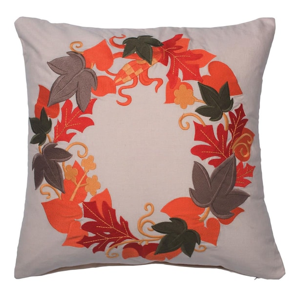 Vickerman 18 x 18 in. Harvest Wreath Pillow - Ecru - QTX17671