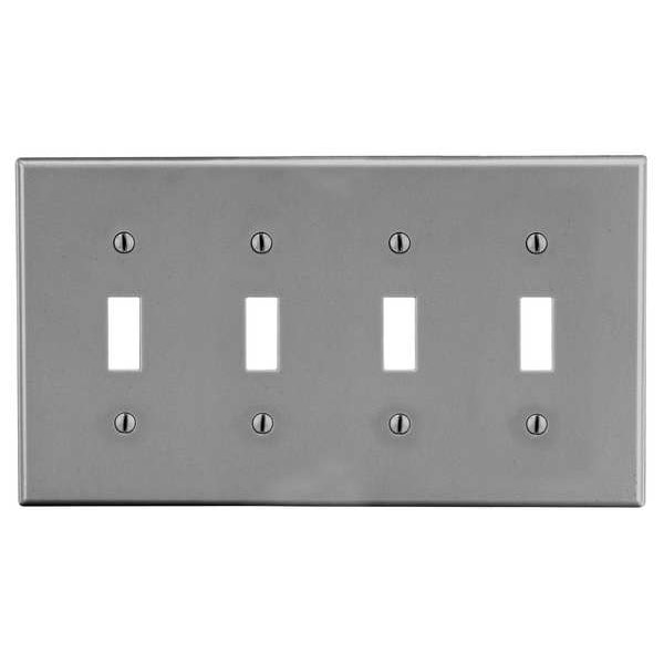 Hubbell Toggle Switch Wall Plate, Number of Gangs: 4 Plastic, Smooth Finish, Gray - P4GY
