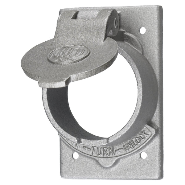 Hubbell Wiring Device-Kellems Wallplates and Boxes, Non-Weatherproof Covers, 1-Gang, 1) 50A Locking Opening, Standard Size, Cast Aluminum, With Lift Cover - HBL7382