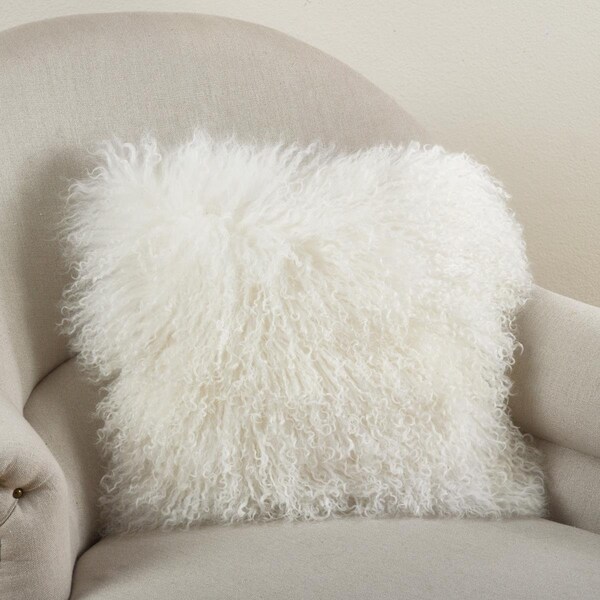 Rlm Distribution SARO  20 in. Square Wool Mongolian Lamb Fur Throw Pillow  Ivory - HO2487929