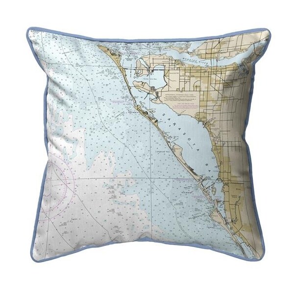 Betsy Drake Betsy Drake SN11424S Sarasota Bay; FL Nautical Map Small Corded Indoor & Outdoor Pillow - 12 x 12 in. - SN11424S
