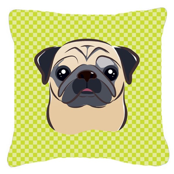Jensendistributionservices Checkerboard Lime Green Fawn Pug Fabric Decorative Pillow, 14 x 14 In. - MI2555385