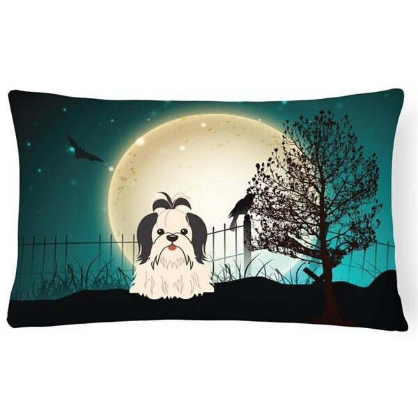Carolines Treasures Carolines Treasures BB2278PW1216 Halloween Scary Shih Tzu Black & White Canvas Fabric Decorative Pillow - BB2278PW1216