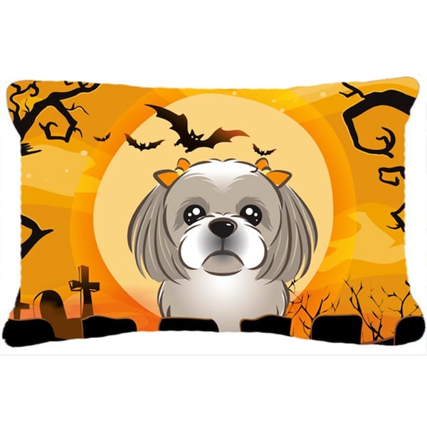 Carolines Treasures Halloween Gray Silver Shih Tzu Fabric Decorative Pillow - BB1808PW1216