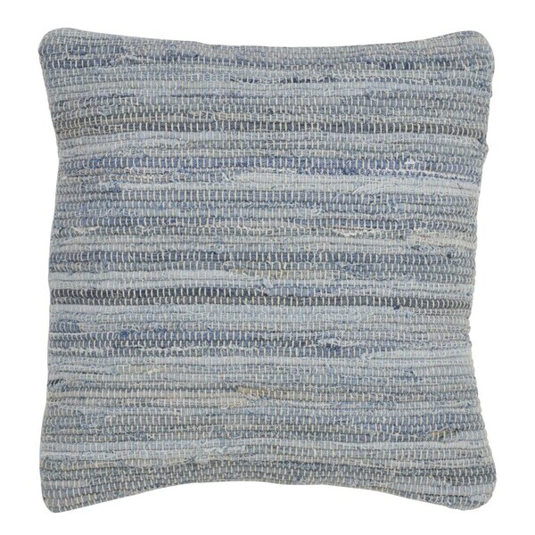 Rlm Distribution SARO  20 in. Square Down Filled Cotton Throw Pillow with Chindi Design - Denim - HO2657394