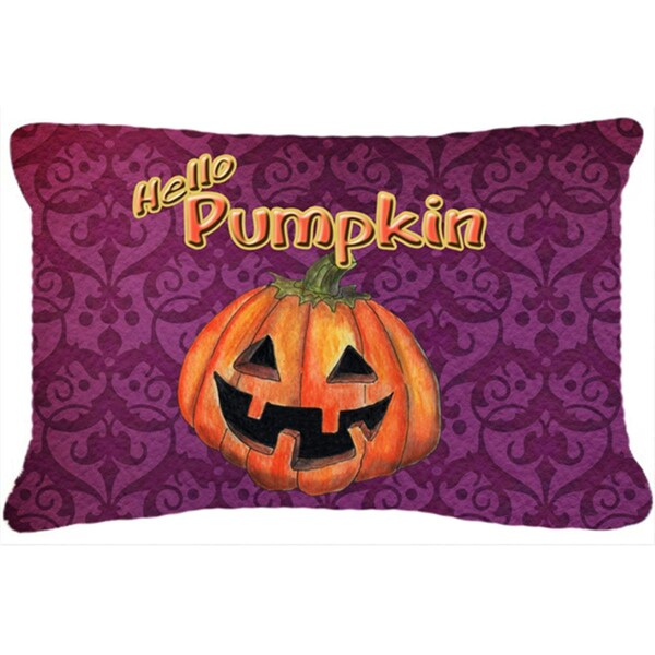 Carolines Treasures Hello Pumpkin Halloween Indoor and Outdoor Fabric Decorative Pillow - SB3017PW1216