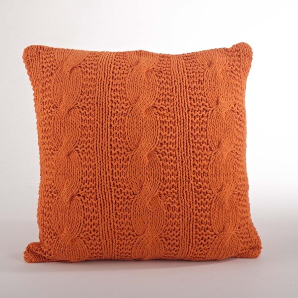 Rlm Distribution SARO  20 in. Cable Knit Design Down Filled Cotton Throw Pillow  Tangerine - HO2657340