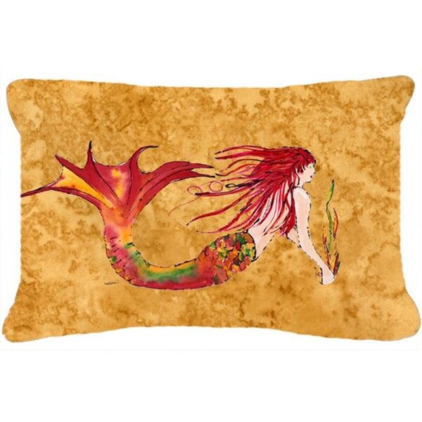 Carolines Treasures Carolines Treasures 8727PW1216 Ginger Red Headed Mermaid On Gold Canvas Fabric Decorative Pillow - 8727PW1216