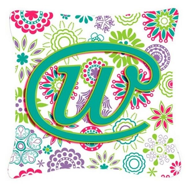 Carolines Treasures Carolines Treasures CJ2011-WPW1414 Letter W Flowers Pink Teal Green Initial Canvas Fabric Decorative Pillow - CJ2011-WPW1414