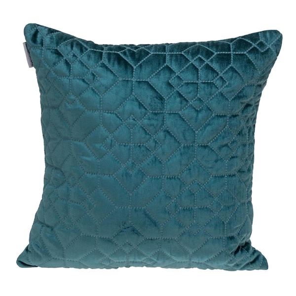 Homeroots Teal Quilted Velvet Geo Decorative Throw Pillow - 402816