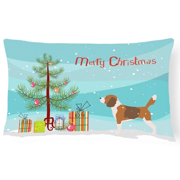 Carolines Treasures Beagle Merry Christmas Tree Canvas Fabric Decorative Pillow - CA66506